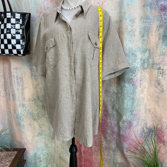 πHarve Benard Linen Casual Botton Down Blouse with short Sleeves - Picture 7 of 15
